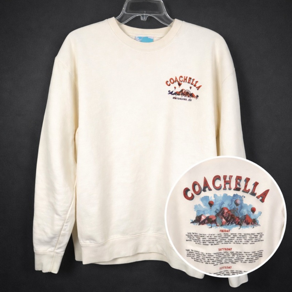 Coachella 2024 Sweater Mens Medium Lineup Crewneck Ivory Music Festival No Doubt